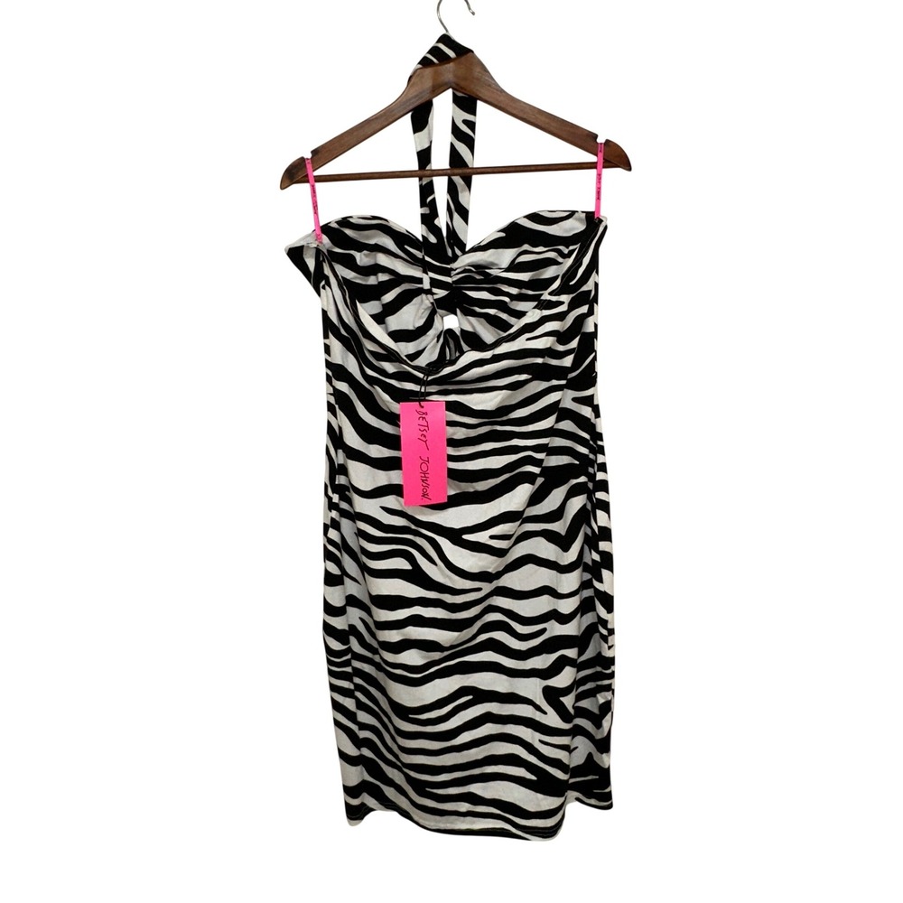 Betsey Johnson Izzy Halter Dress Womens XXL Sonic White Black Zebra NWT $99 - Picture 3 of 9